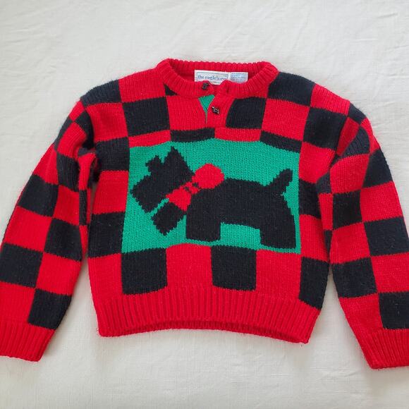 Vintage Scotty Checkerboard Knit Sweater kids 7/8 - Picture 1 of 5